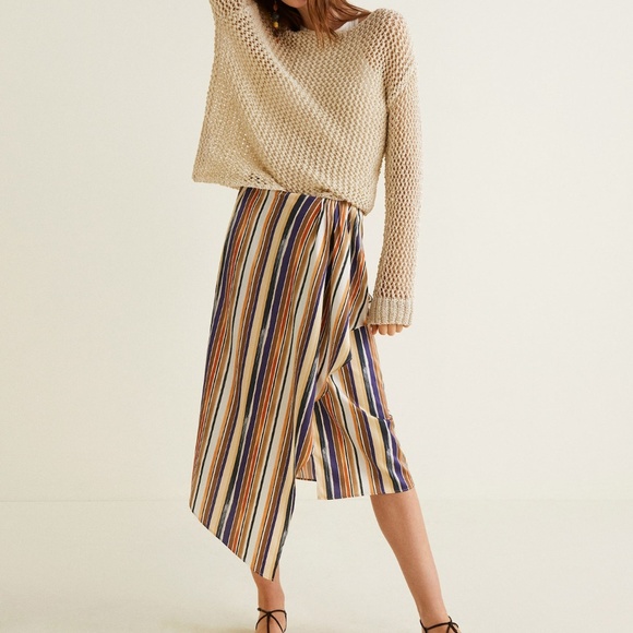 Mango Dresses & Skirts - MANGO Skirt asymmetric MNG satin silk Stripped